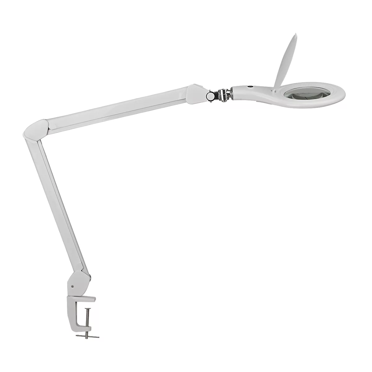 LED Lupenleuchte MAULmakro, 3-Dioptrien-Linse, 8 W, 580 lm, 6500 K, Arm um 360° dreh-& neigbar, höhenverstellbar, Klemmfuß, weiß