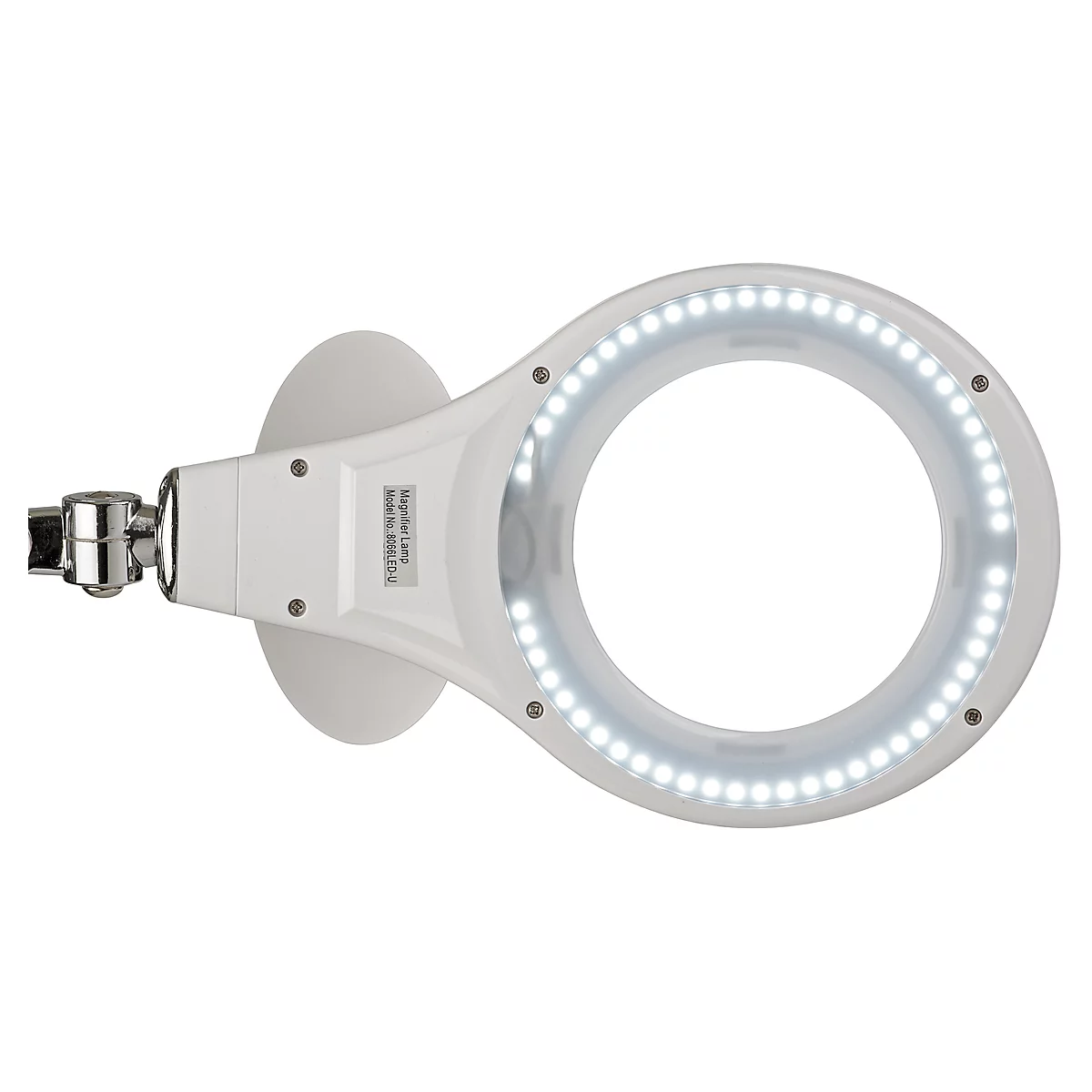 LED Lupenleuchte MAULmakro, 3-Dioptrien-Linse, 8 W, 580 lm, 6500 K, Arm um 360° dreh-& neigbar, höhenverstellbar, Klemmfuß, weiß