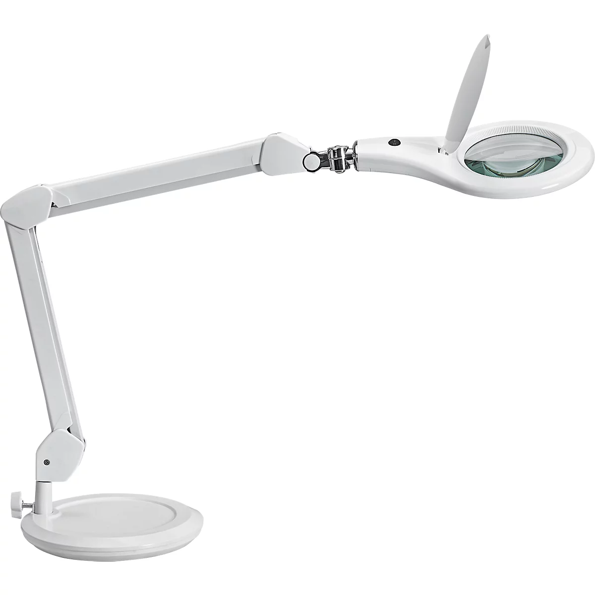 LED Lupenleuchte MAULmakro, 3-Dioptrien-Linse, 8 W, 580 lm, 6500 K, Arm um 360° dreh-& neigbar, höhenverstellbar, Standfuß, weiß