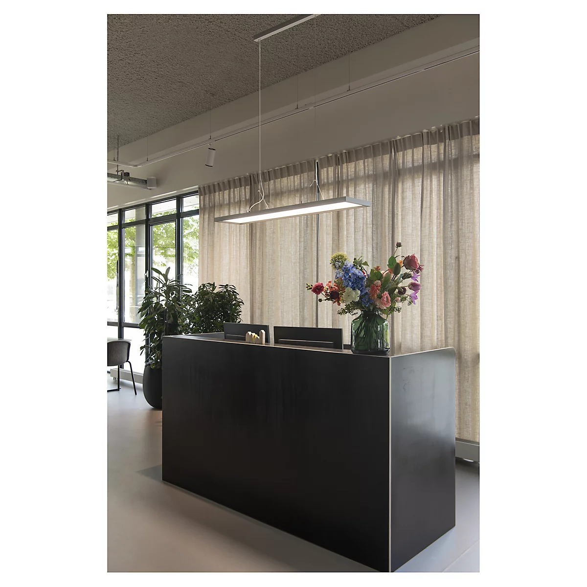 LED-Pendelleuchte SLV Worklight, 57 W, 200-240 V, Deckenmontage, DALI-Steuerung, fest eingebaute LED-Lampe, L 1200 x B 260 x H 2500 mm, silber