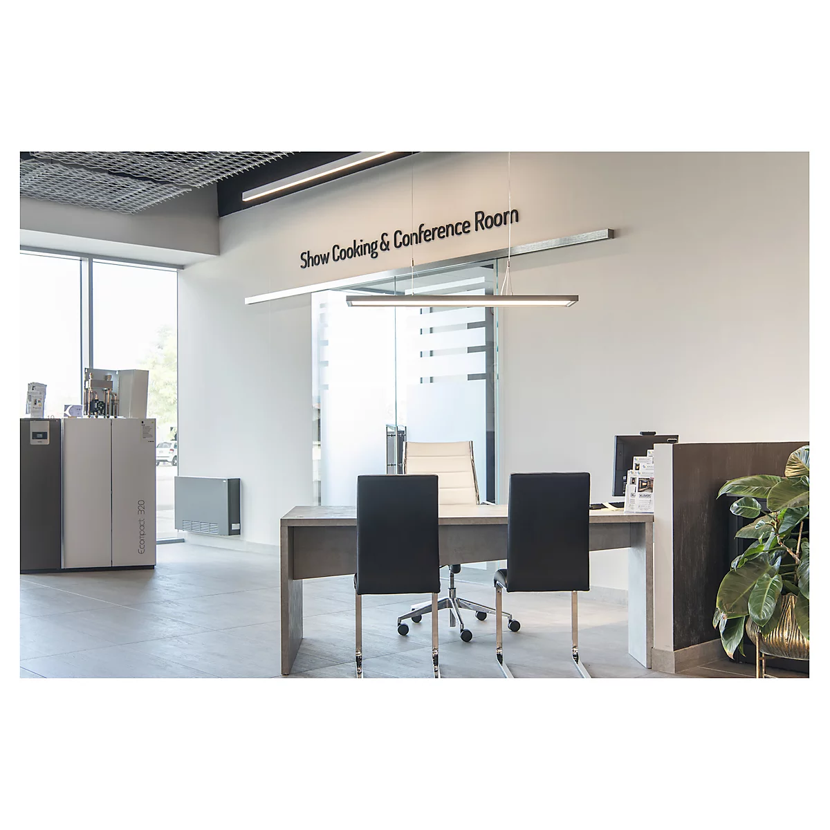 LED-Pendelleuchte SLV Worklight, 57 W, 200-240 V, Deckenmontage, DALI-Steuerung, fest eingebaute LED-Lampe, L 1200 x B 260 x H 2500 mm, silber
