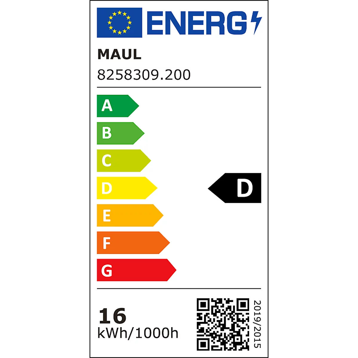 Energielabel met de letters A t/m G, die energiewaarden vertegenwoordigen. In het midden staat een 'D'.
