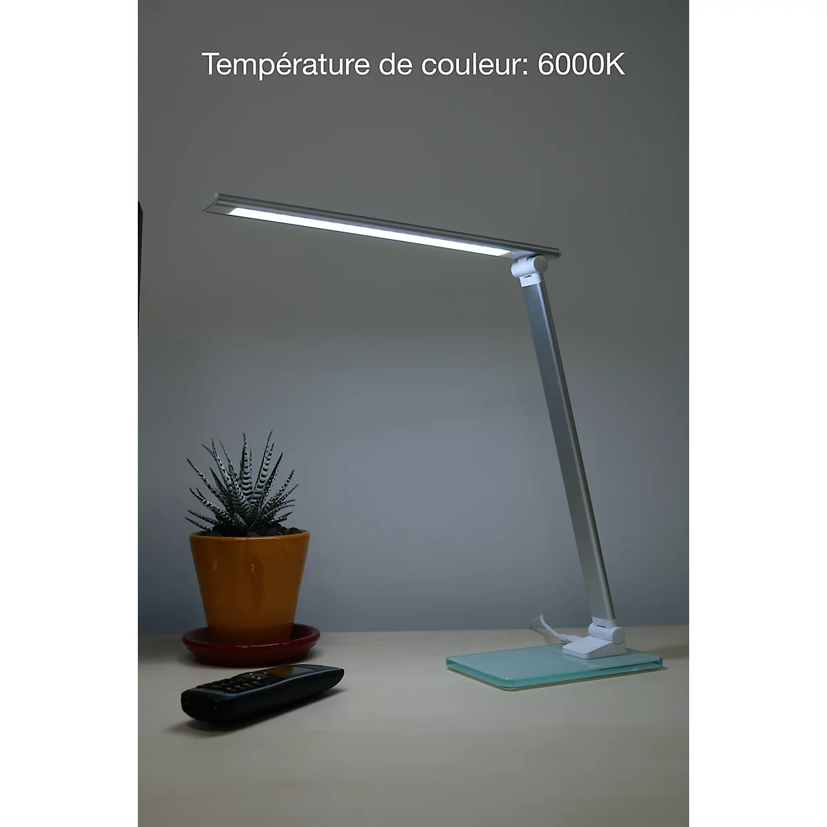 LED tafellamp UNILUX Popy, 5 W, 500 lm, 3000-6000 K, 3 lichtsterktes, dimbaar, opvouwbaar, zilverwit