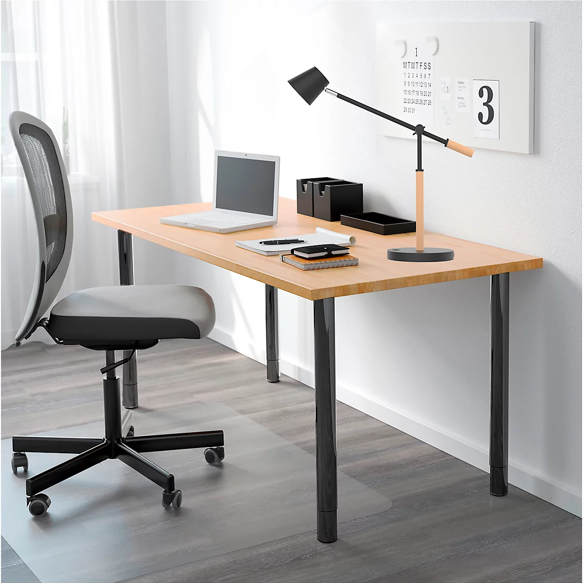 LED tafellamp UNILUX VICKY, 9 W, 900 lm, 3000 K, 3 lichtsterktes, dimbaar, USB-oplaadfunctie, beukenhout &amp; staal, zwart-beuken