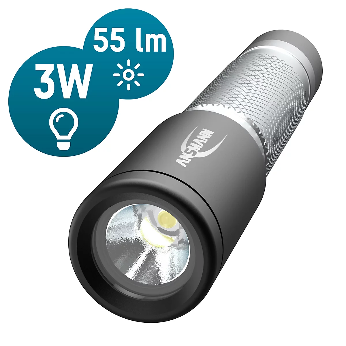 LED Taschenlampe Ansmann Daily Use 50B, inkl. 1× Micro AAA, 55 lm, 16,5 h, bis zu 36 m, L 85 x Ø 18 mm, Aluminiumgehäuse, schwarz-grau