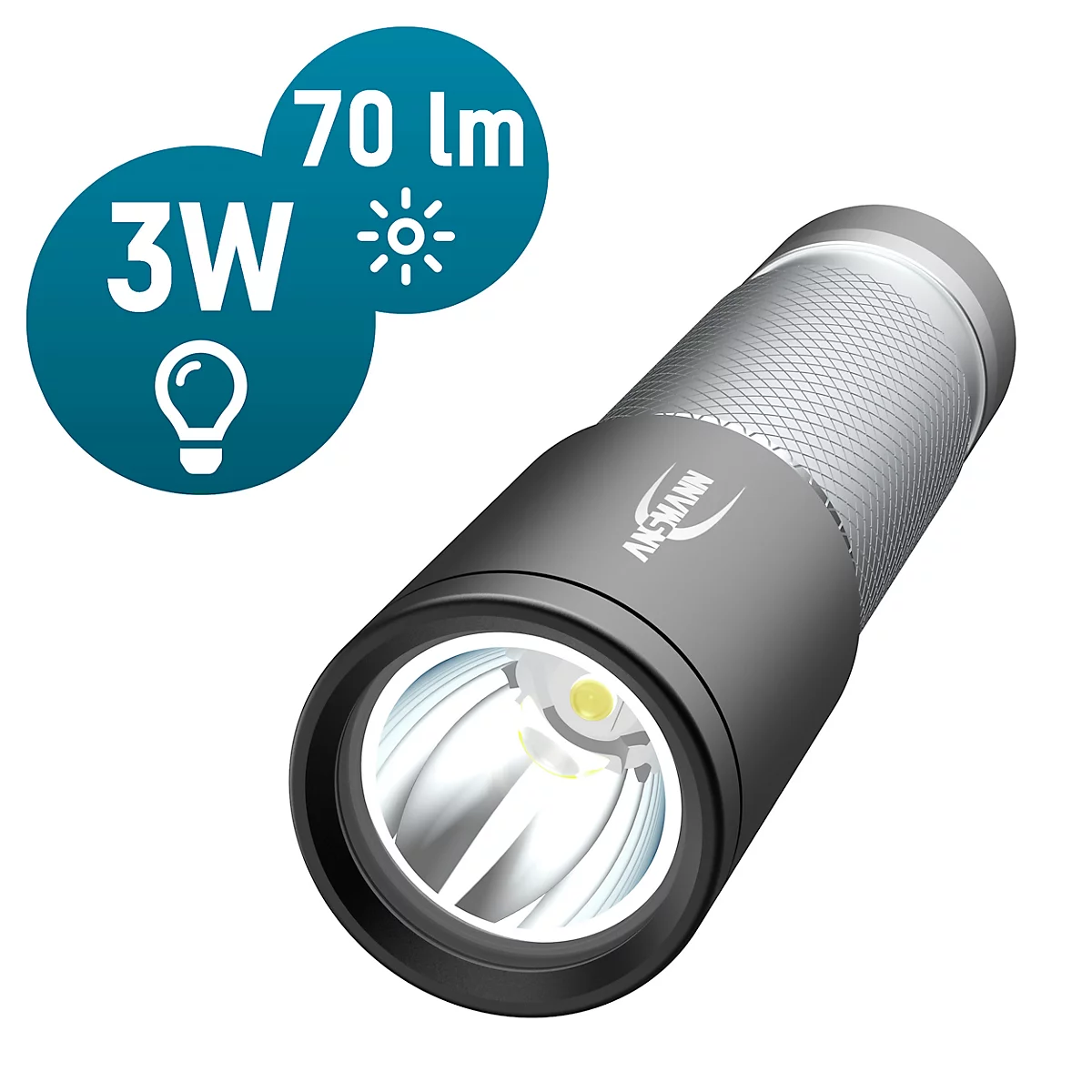 LED Taschenlampe Ansmann Daily Use 70B, inkl. 1× Mignon AA, 70 lm, 30 h, bis zu 67 m, L 92 x Ø 22 mm, Aluminiumgehäuse, schwarz-grau