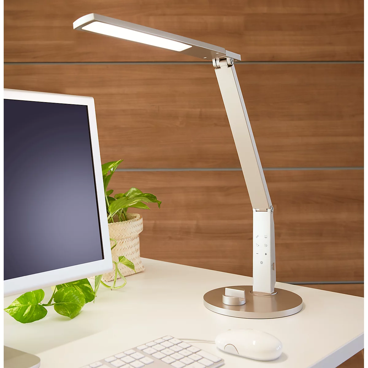 LED-Tischleuchte Vario Plus, 10 W, 620 lm, 2700-6400 K, höhenverstell-/dreh-/neigbar, USB-Ladefunktion, stufenlos dimmbar, champagner