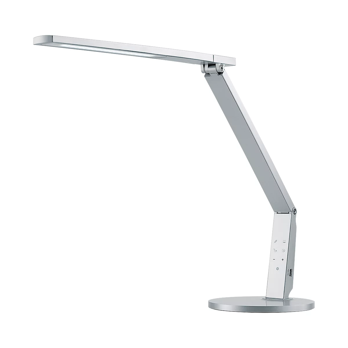 LED-Tischleuchte Vario Plus, 10 W, 620 lm, 2700-6400 K, höhenverstell-/dreh-/neigbar, USB-Ladefunktion, stufenlos dimmbar, silber