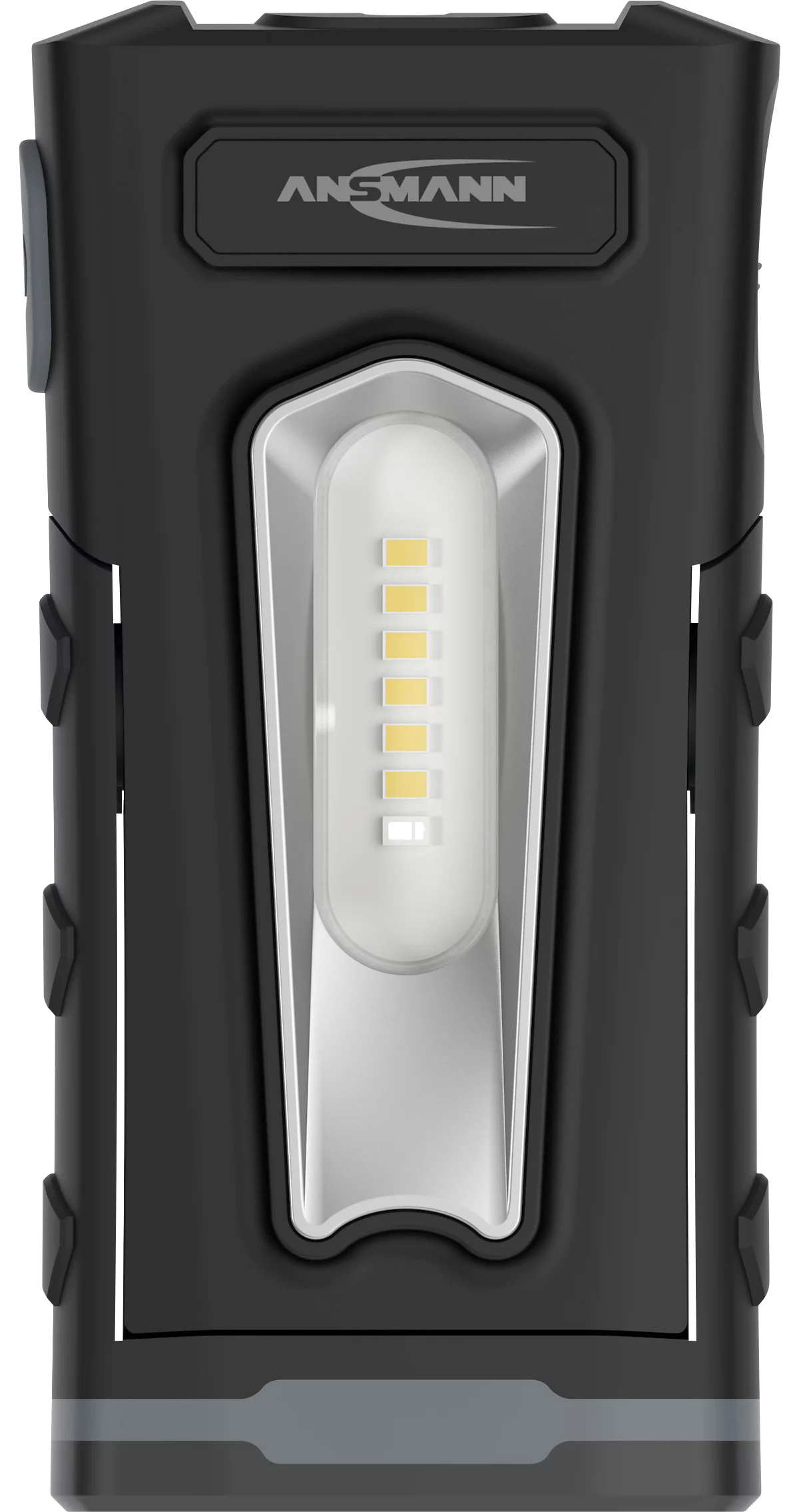 LED werkplaatslamp Ansmann WL 500R Pocket, 500 lm (hoofdlicht), 180 lm (knoplicht), tot 26 h, B 64,8 × D 40,5 × H 131 mm, zwart