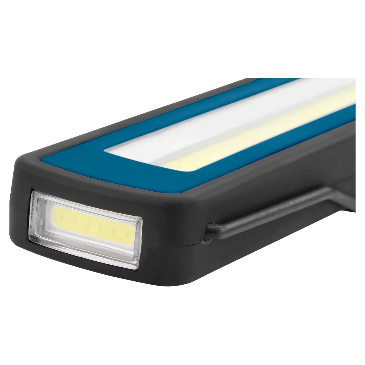 LED-werkplaatslantaarn ANSMANN WL250B Slank, met magneet en haak, 215 lumen + 75 lumen, op batterijen.