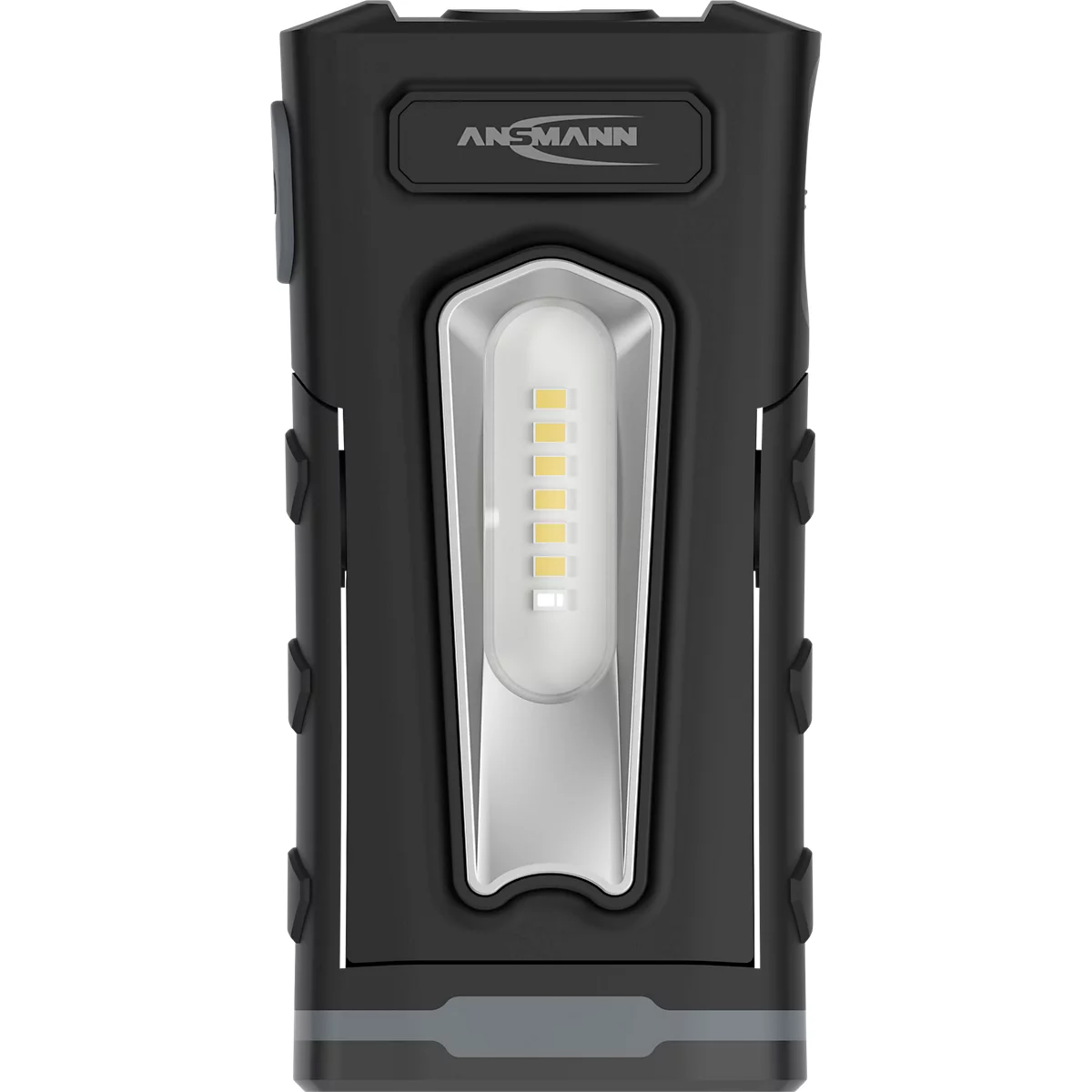 LED-Werkstattleuchte Ansmann WL 500R Pocket, 500 lm (Hauptleuchte), 180 lm (Knopfleuchte), bis zu 26 h, B 64,8 × T 40,5 × H 131 mm, schwarz