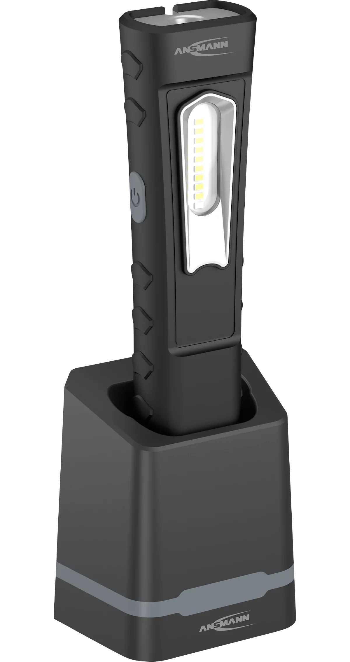 LED-Werkstattleuchte Ansmann WL1000R, 1000 lm (Hauptleuchte), 180 lm (Knopfleuchte), bis zu 46 h, B 57,5 × T 37,5 × H 256 mm, Kunststoff, schwarz