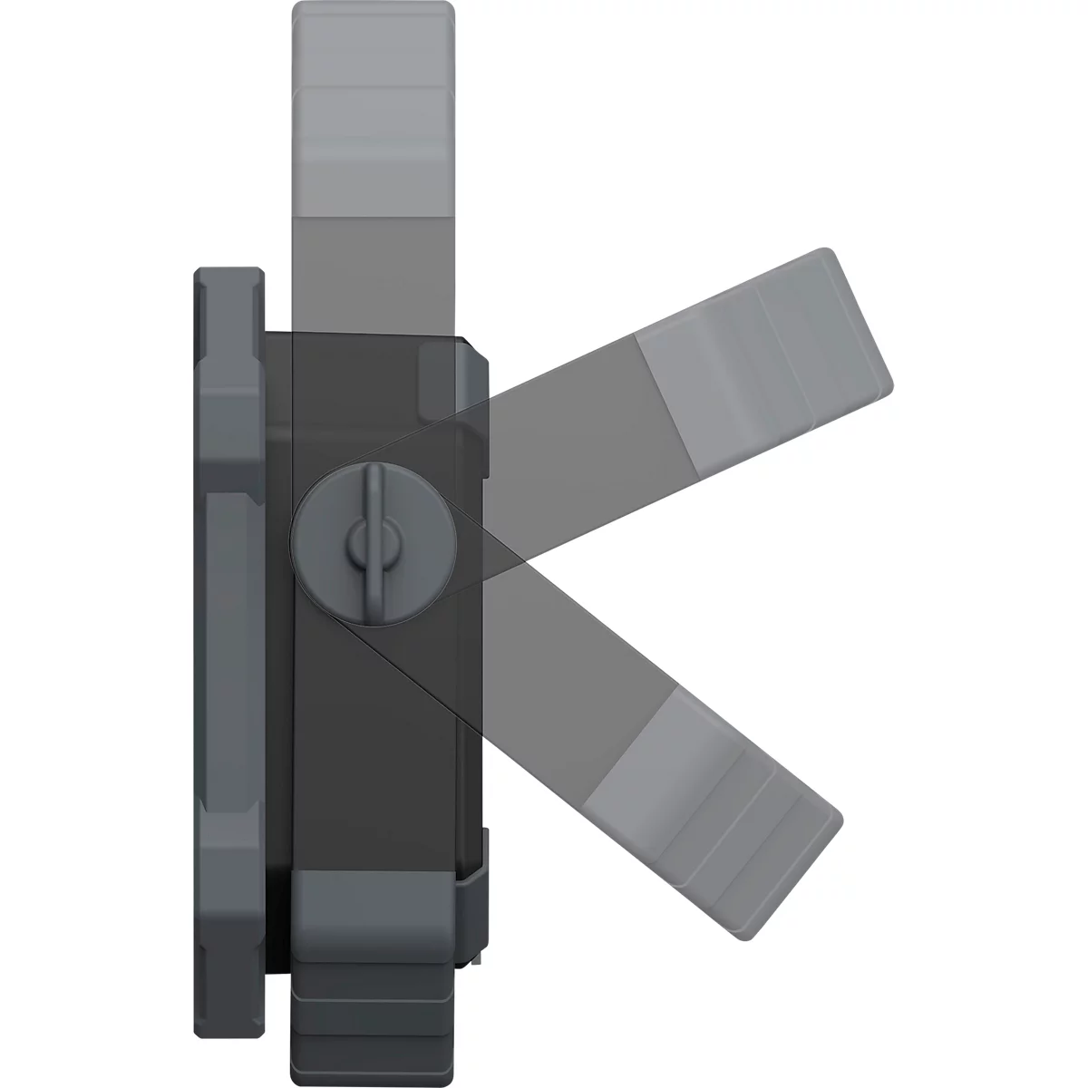 Gray construction with a rotary mechanism and two foldable elements.