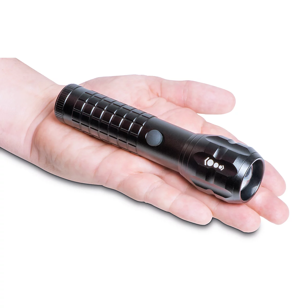 LED-zaklamp Maul MAULkronos S, vermogen 3 W, 192 lm, tot 192 m, 3 tot 14 h, 3 lichtniveaus, IPX4, incl. batterijen, aluminium, zwart