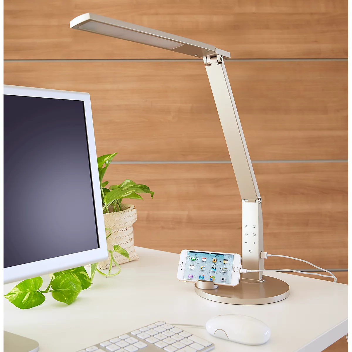 Ledbureaulamp Vario, 741 lumen, dimbaar, levensduur 40.000 uur, champagne