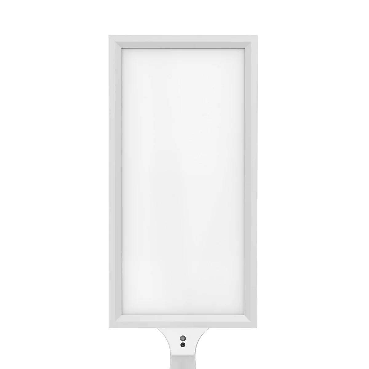 Un panneau lumineux rectangulaire blanc avec un cadre blanc, sur fond blanc.