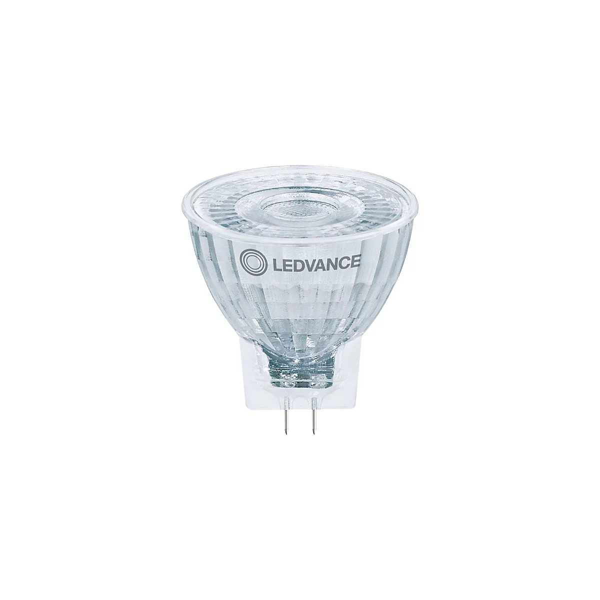 LEDVANCE LED-Reflektorlampe mit Stecksockel vor weißem Hintergrund.