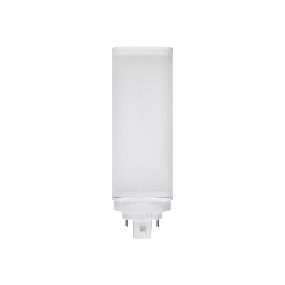 Weiße LED-Stablampe mit Steckanschluss vor weißem Hintergrund.