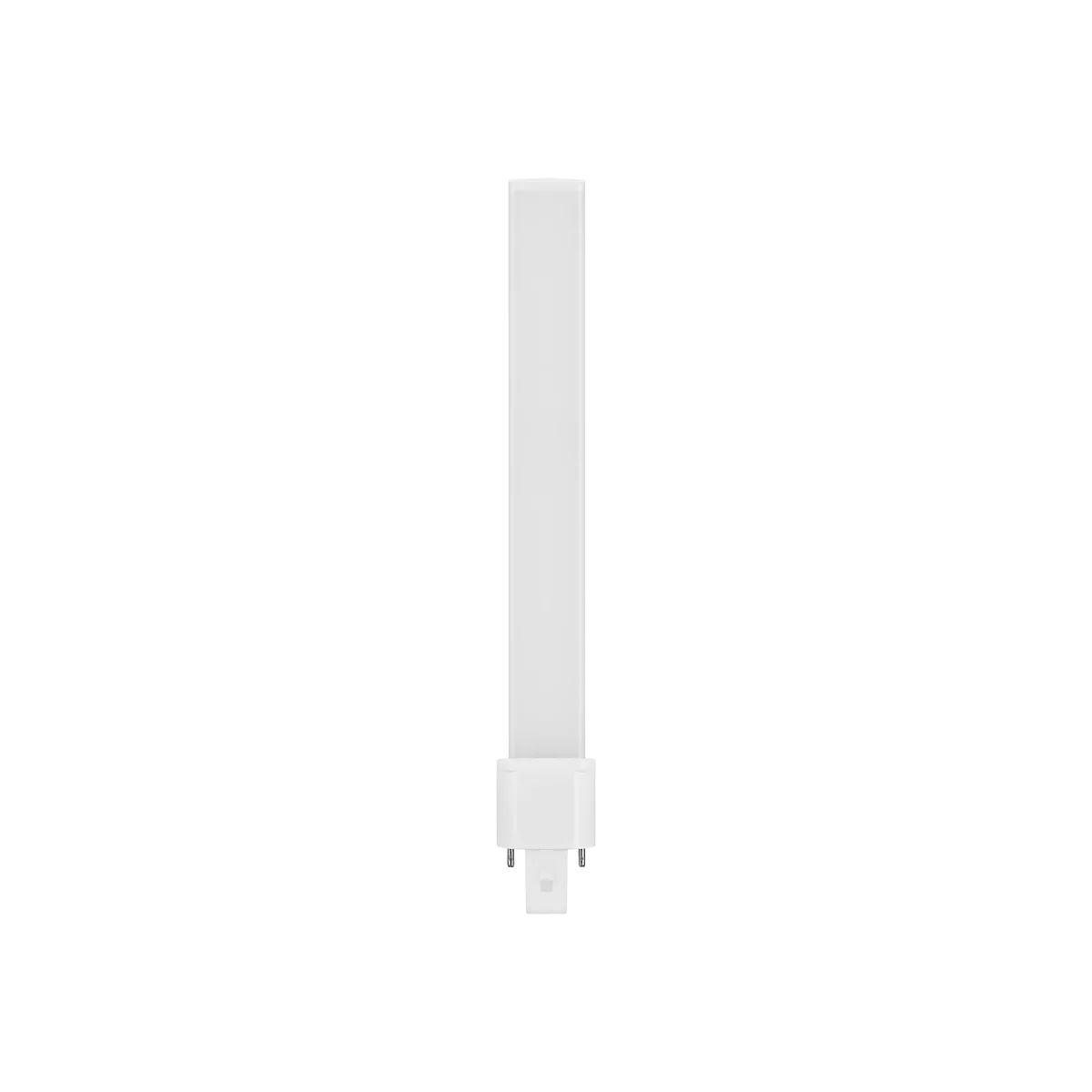 Weiße, längliche LED-Stablampe mit Steckanschluss vor weißem Hintergrund.