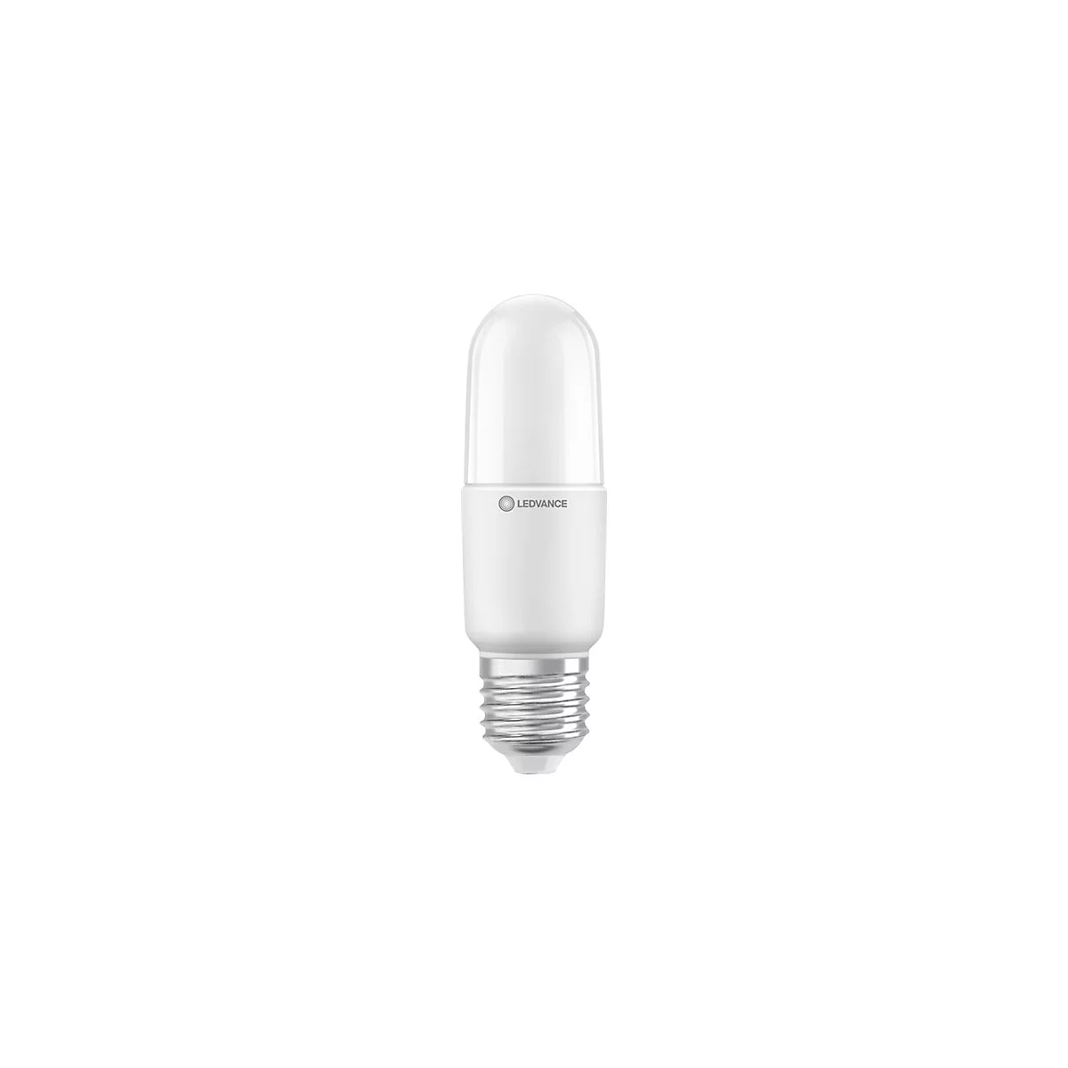 LEDVANCE LED-Lampe in zylindrischer Form mit E27-Sockel vor weißem Hintergrund.