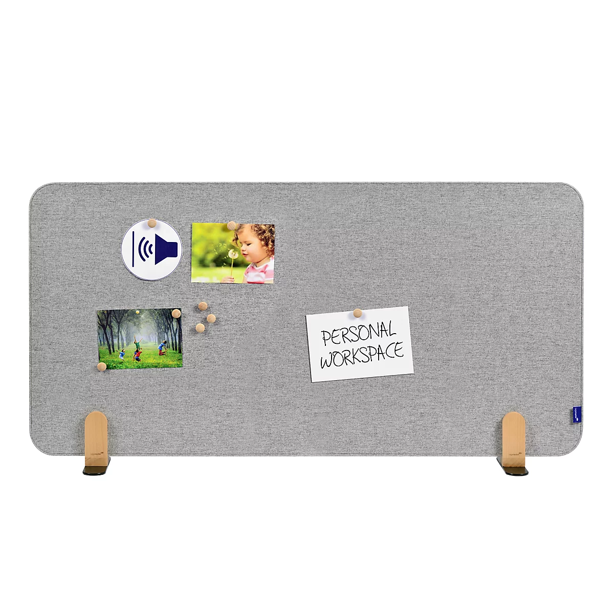 Legamaster Akustik-Tischtrennwand Elements, PET-Kern, Stoffoberfläche pinnbar, inkl. 2 Fußhalterungen, B 1200 x H 600 x T 21 mm, quiet grey