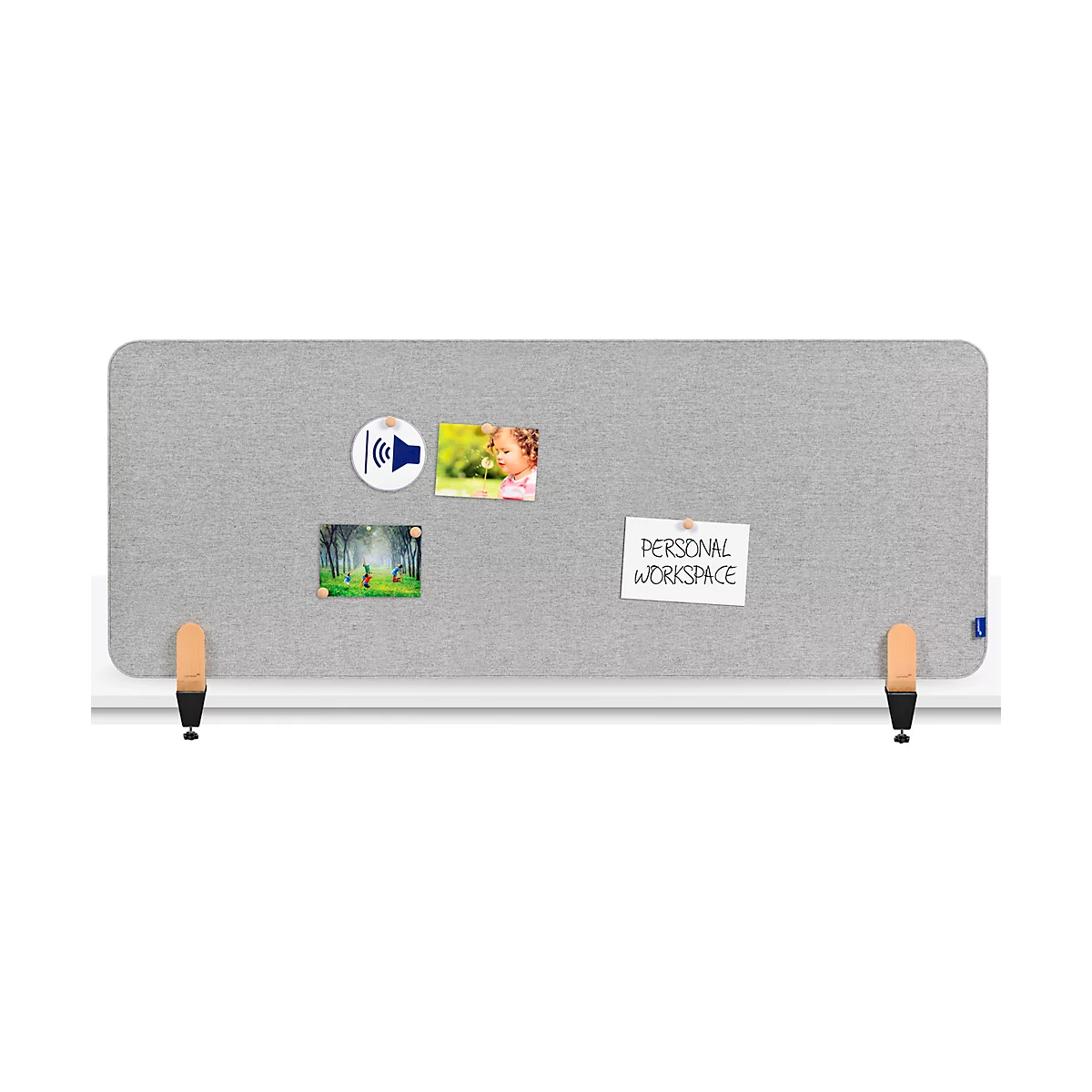 Legamaster Akustik-Tischtrennwand Elements, PET-Kern, Stoffoberfläche pinnbar, inkl. 2 Tischklemmen, B 1600 x H 600 x T 21 mm, quiet grey