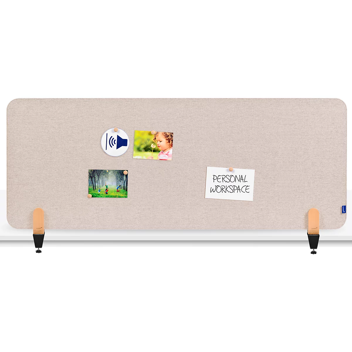 Legamaster Akustik-Tischtrennwand Elements, PET-Kern, Stoffoberfläche pinnbar, inkl. 2 Tischklemmen, B 1600 x H 600 x T 21 mm, soft beige