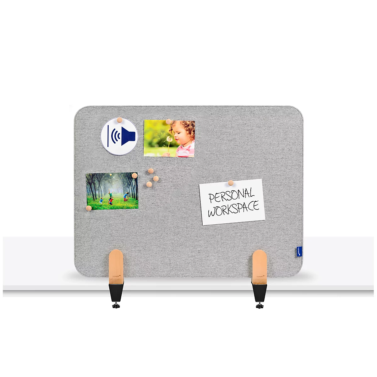 Legamaster Akustik-Tischtrennwand Elements, PET-Kern, Stoffoberfläche pinnbar, inkl. 2 Tischklemmen, B 800 x H 600 x T 21 mm, quiet grey