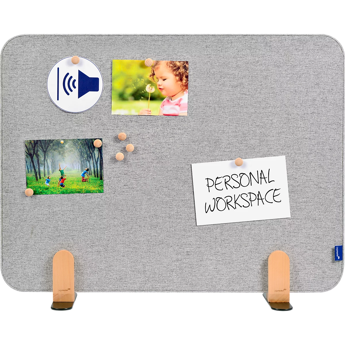 Legamaster Cloison acoustique de bureau Elements, noyau en PET, surface en tissu épinglable, y compris 2 supports de pied, L 800 x H 600 x P 21 mm, quiet grey