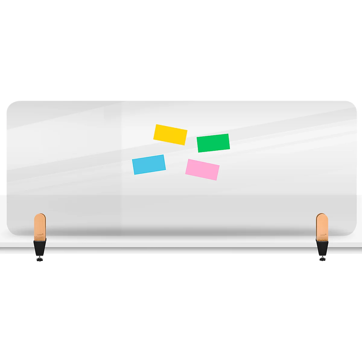 Legamaster cloison de bureau transparente Elements, verre acrylique, y compris 2 pinces de table, L 1600 x H 600 x P 5 mm