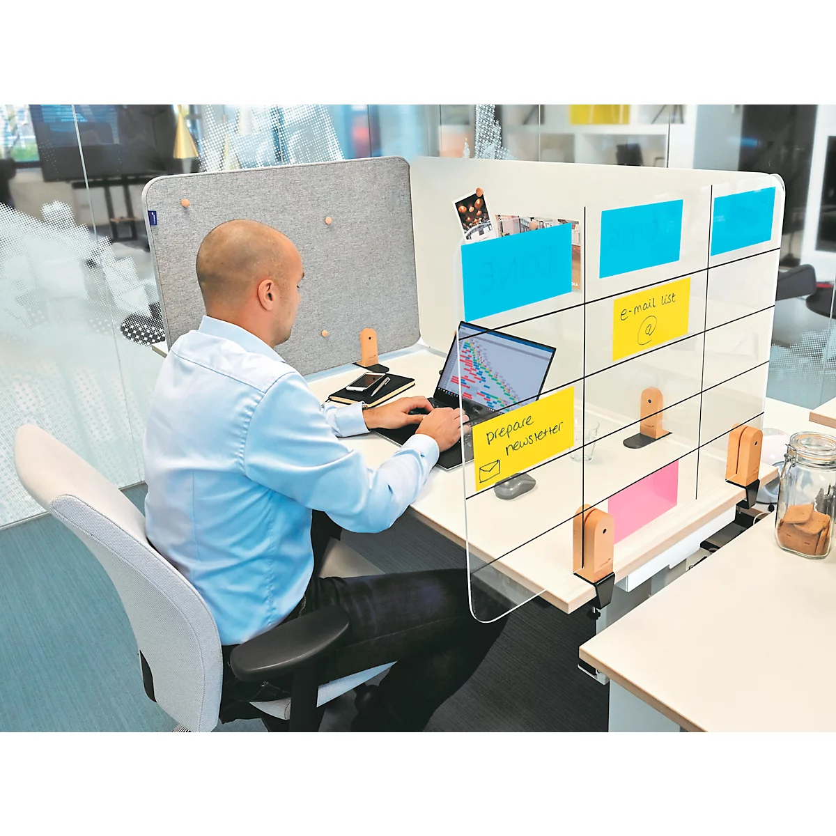 Legamaster cloison de bureau transparente Elements, verre acrylique, y compris 2 supports de pied, L 800 x H 600 x P 5 mm