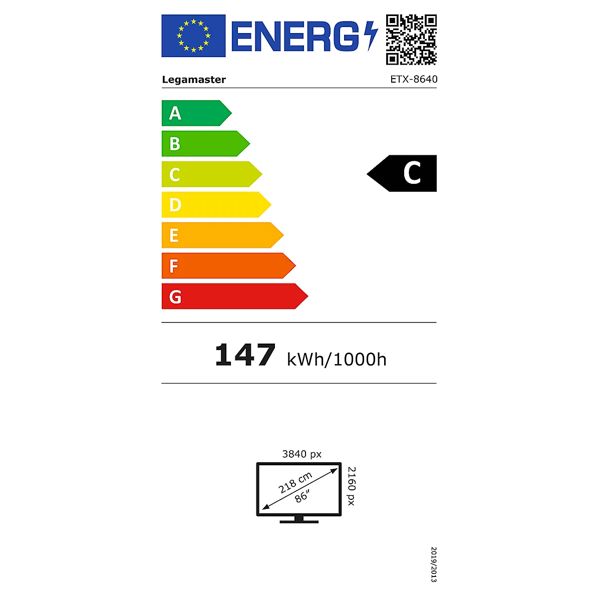 Legamaster EVOLVE2 ETX-8640 EU-bedrijfsmonitor, 86', 4K UHD 3840 x 2160 px, Android 13, intuïtieve aanraakfunctie, HDMI/USB/LAN/WLAN, Google-gecertificeerd