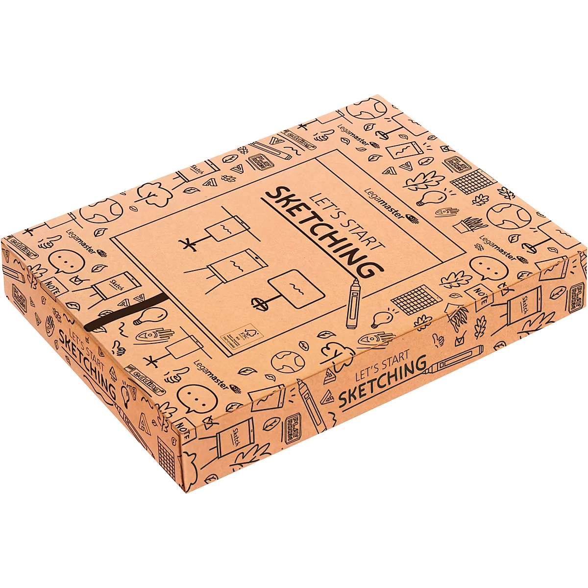 Une boîte marron avec l'inscription "Let's start Sketching".