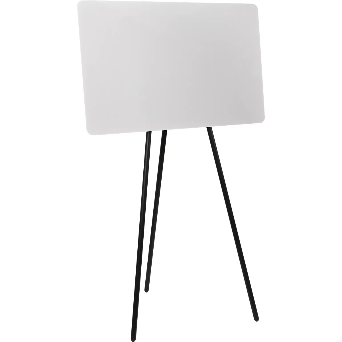 Große weiße Tafel mit schwarzem Metallgestell.