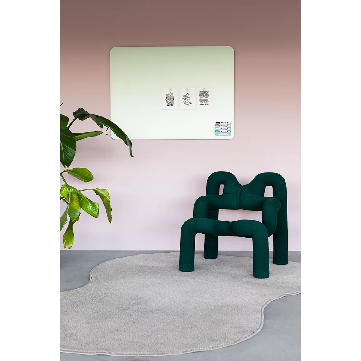 Legamaster Glasboard RC, avec 2 aimants &amp; 1 marqueur pour Glasboard, L 1500 x P 4,4 x H 1000 mm, verre de sécurité trempé, mat, sage green
