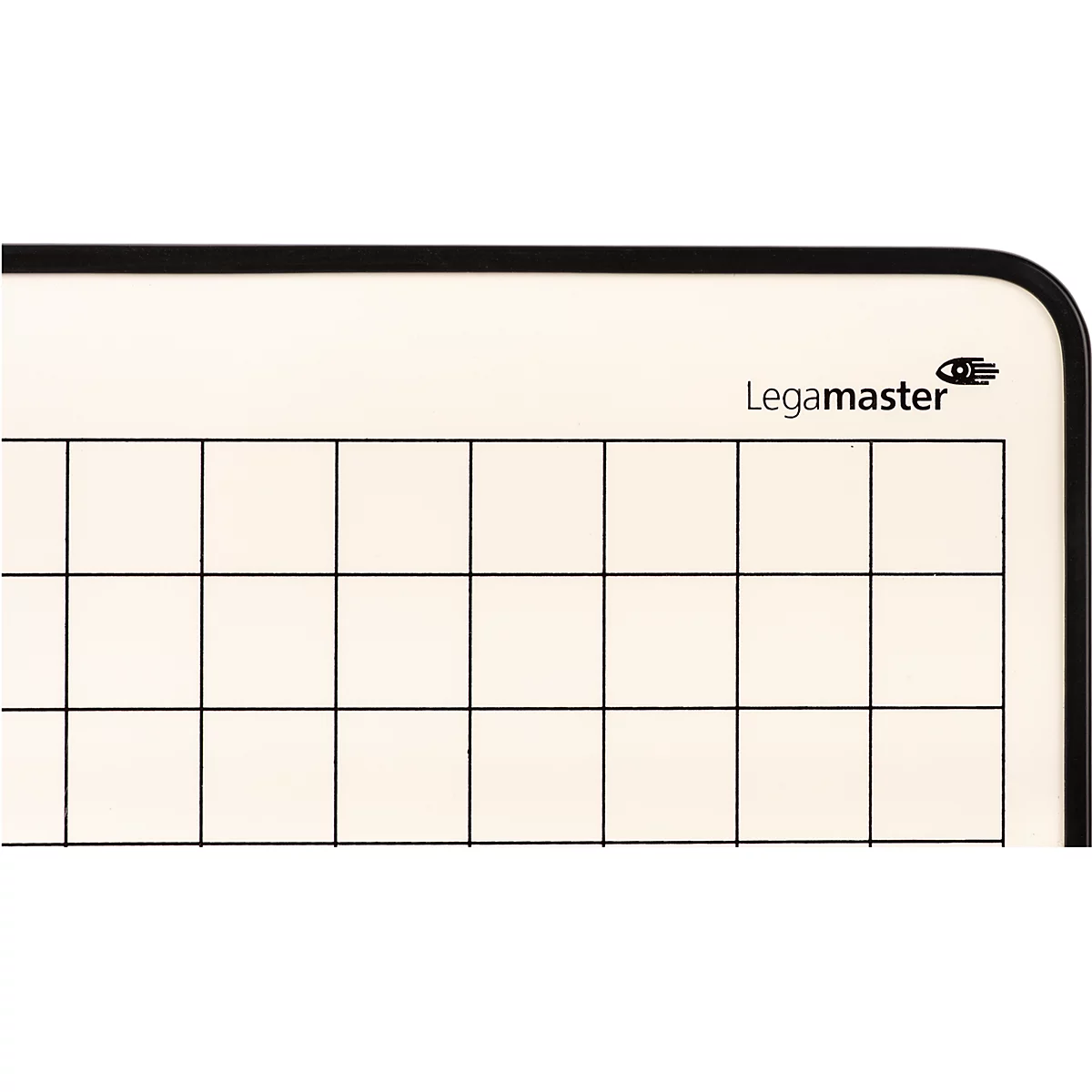 Nahaufnahme einer weißen Tafel mit schwarzem Gitterraster und Legamaster-Logo in der Ecke.