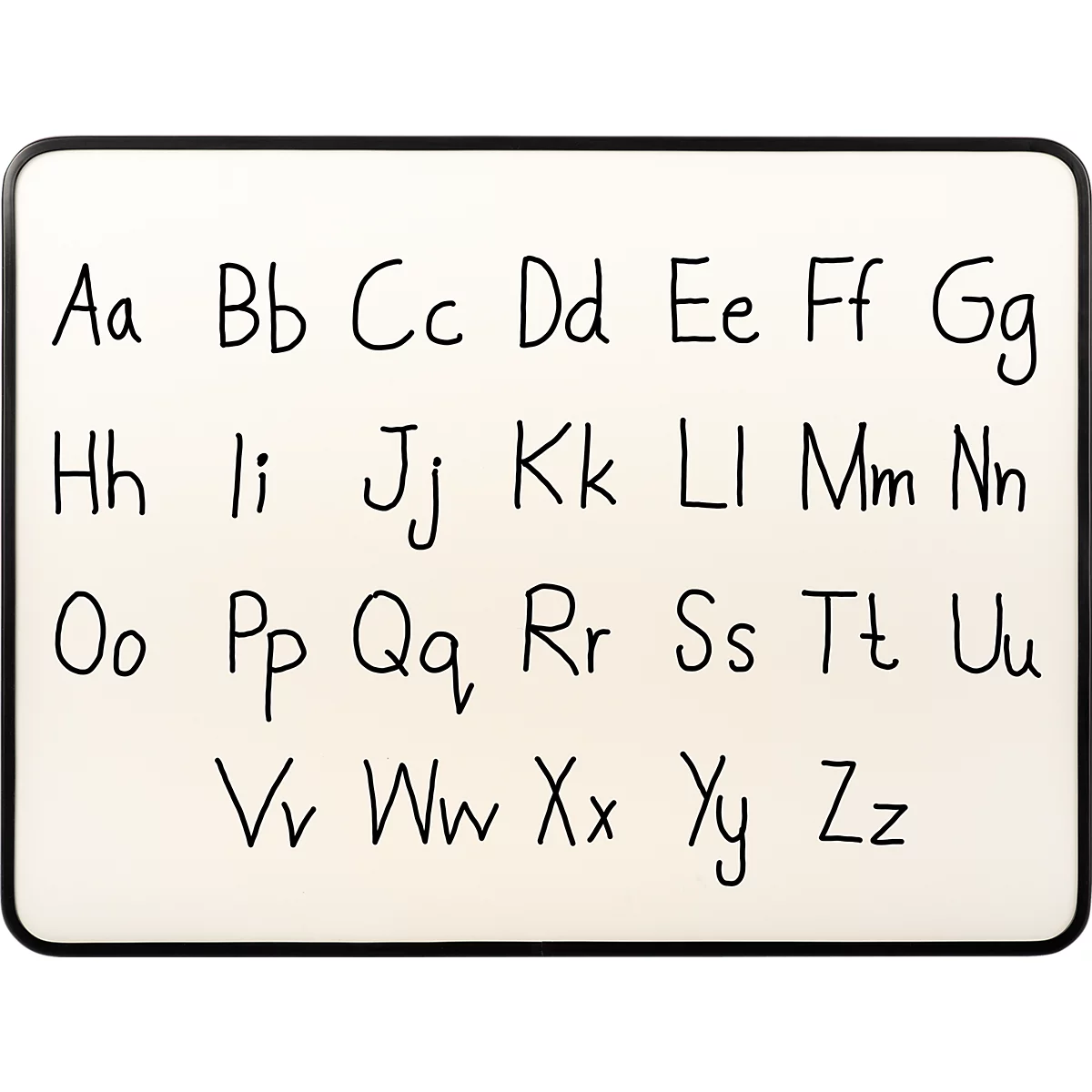 Ein Whiteboard mit handgeschriebenen Groß- und Kleinbuchstaben des lateinischen Alphabets.