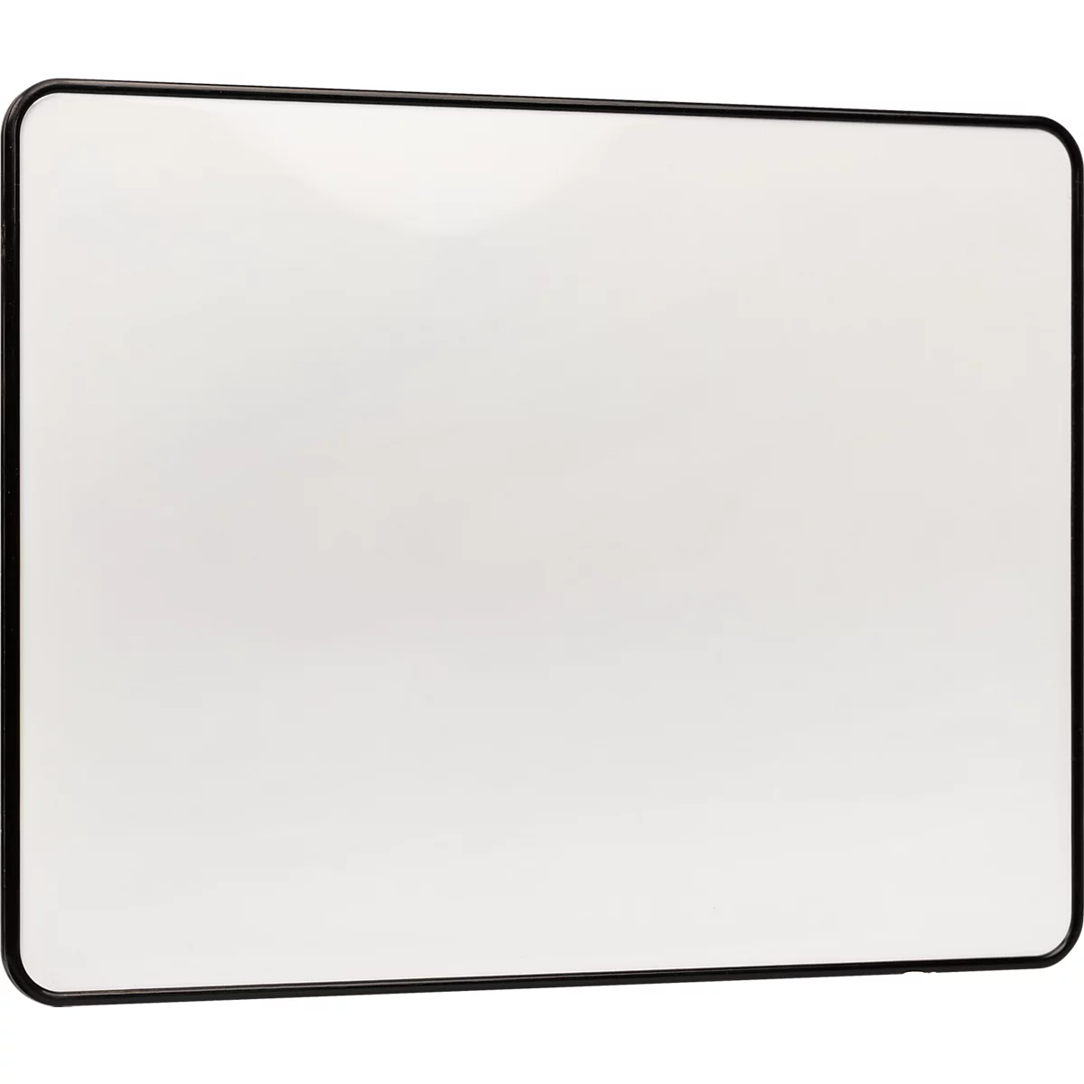 Rechteckiges Whiteboard mit glatter weißer Oberfläche und dünnem schwarzem Metallrahmen.