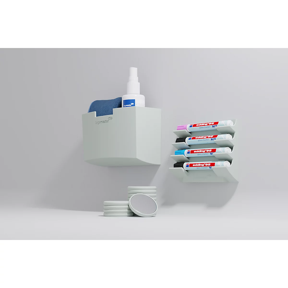 Legamaster markerhouder, voor glasborden, voor 4 markers, neodymium magneet, saliegroen