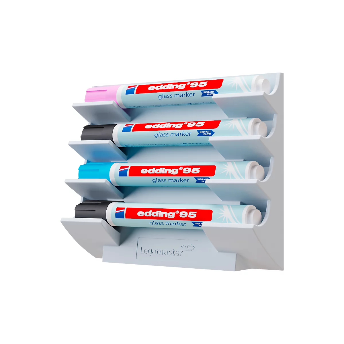 Legamaster markerhouder, voor glasborden, voor 4 markers, neodymium magneet, warm grijs