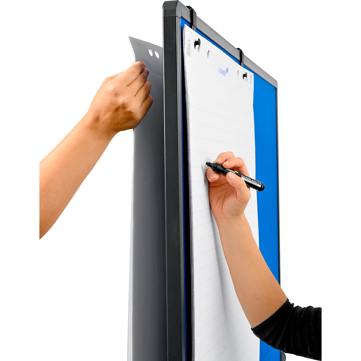 Legamaster PREMIUM multiboard mobile XL, tableau d'affichage et tableau blanc, avec roulettes, L 1200 x H 1500 mm, bleu, y compris crochets pour papier à cliquer