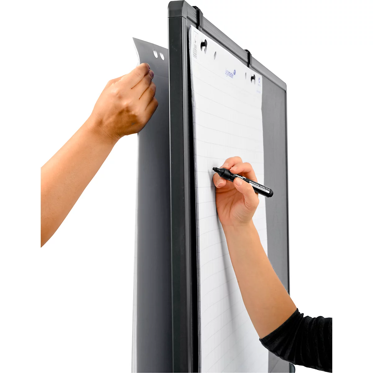 Legamaster PREMIUM multiboard mobile XL, tableau d'affichage et tableau blanc, avec roulettes, L 1200 x H 1500 mm, gris, crochets pour papier à cliquer inclus