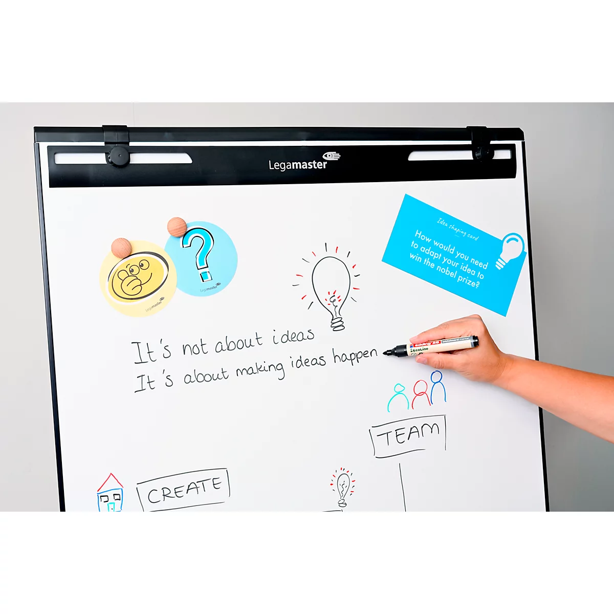 Legamaster Sketch Easy flipover, magnetisch bord, in hoogte verstelbaar, statiefvoet, incl. plateau, B 680 x H 1050 mm, zwart en wit