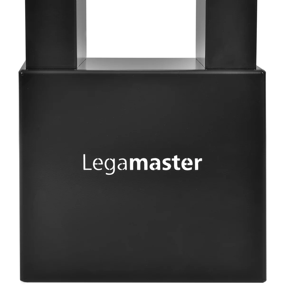 Un pupitre de présentation Legamaster noir. Deux colonnes en haut, avec le mot "Legamaster" en dessous.