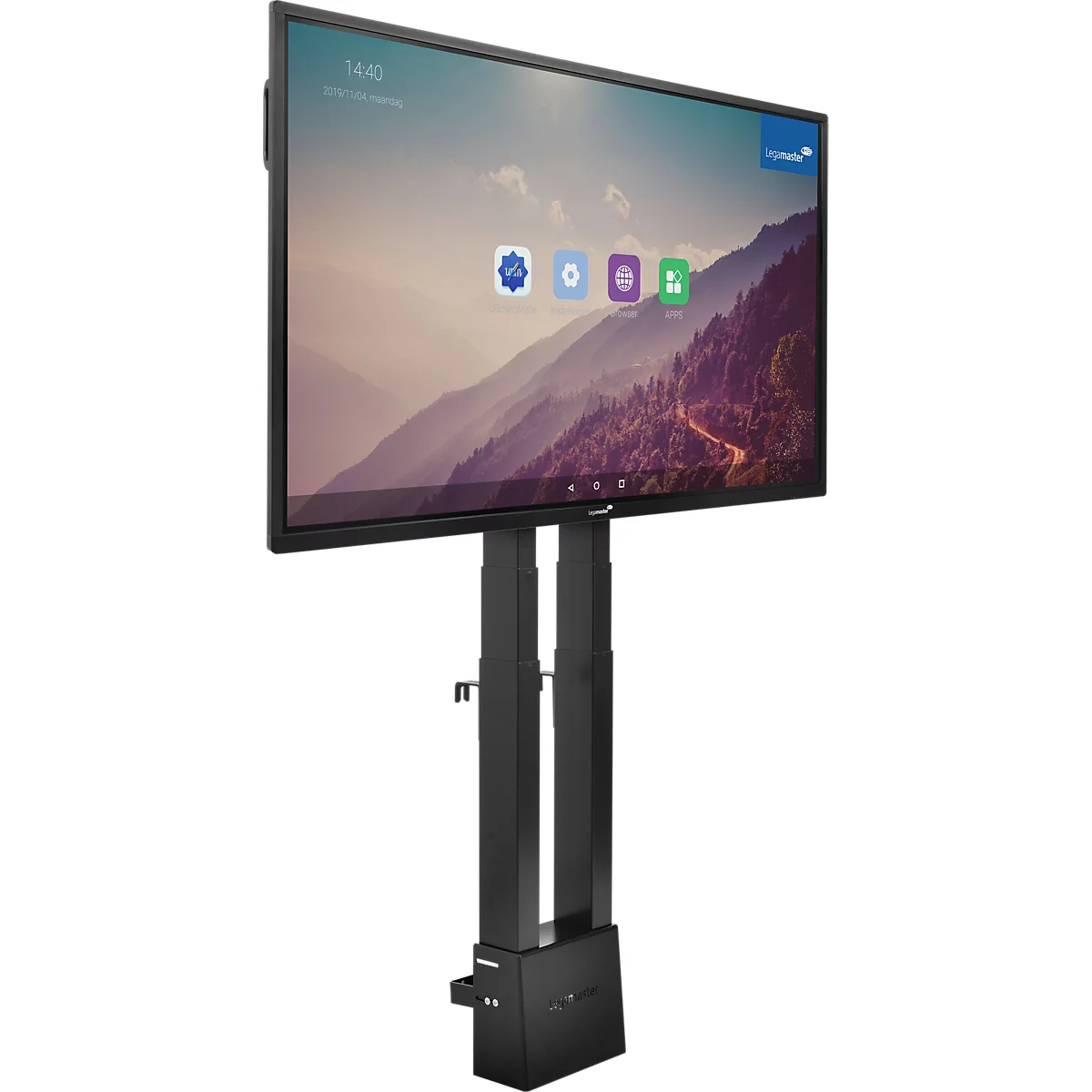 Legamaster Système de colonne de support d'écran moTion CS-12S,
pour 1 écran 55-98″/126 kg, hauteur réglable électriquement, acier noir
