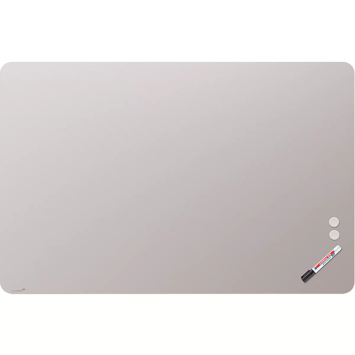 Legamaster Tableau en verre RC, avec 2 aimants &amp; 1 marqueur pour tableau en verre, L 1500 x P 4,4 x H 1000 mm, verre de sécurité trempé, mat, warm grey