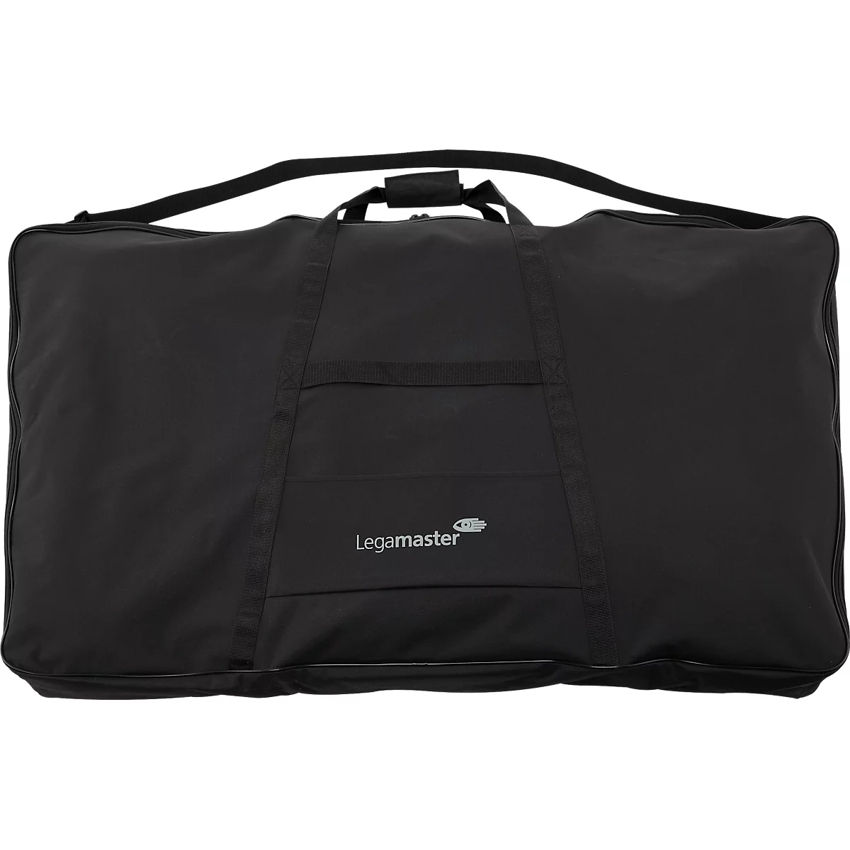 Black carrying bag with handles and shoulder strap. The 'Legamaster' logo is visible on the bag.
