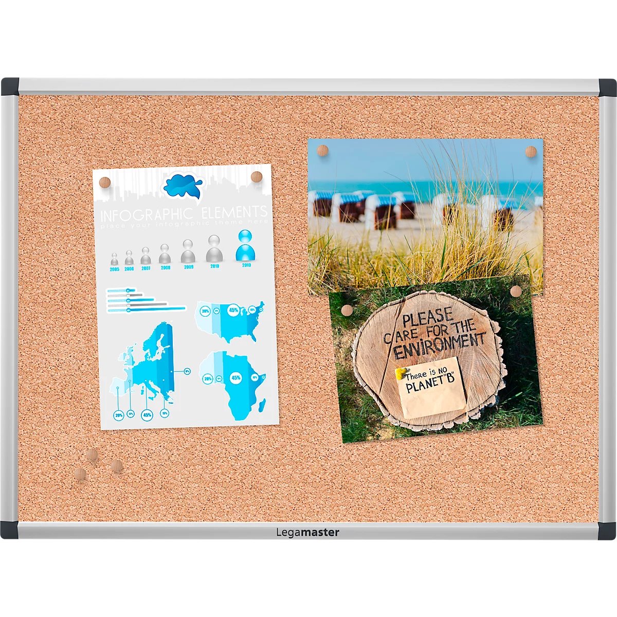 Legamaster UNITE kurkbord, horizontale of verticale montage, B 600 x D 12,6 x H 450 mm, natuurkurk, bruin