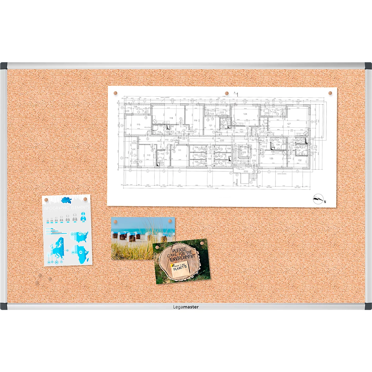 Legamaster UNITE kurkbord, horizontale of verticale montage, B 900 x D 12,6 x H 600 mm, natuurkurk, bruin