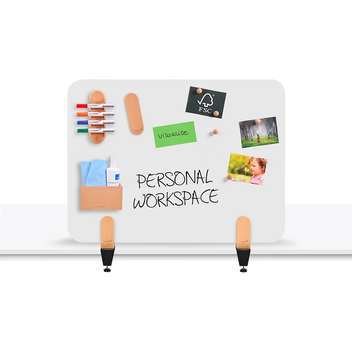 Legamaster Whiteboard-Tischtrennwand Elements, Stahl emailliert, inkl. 2 Tischklemmen, B 800 x H 600 x T 11 mm